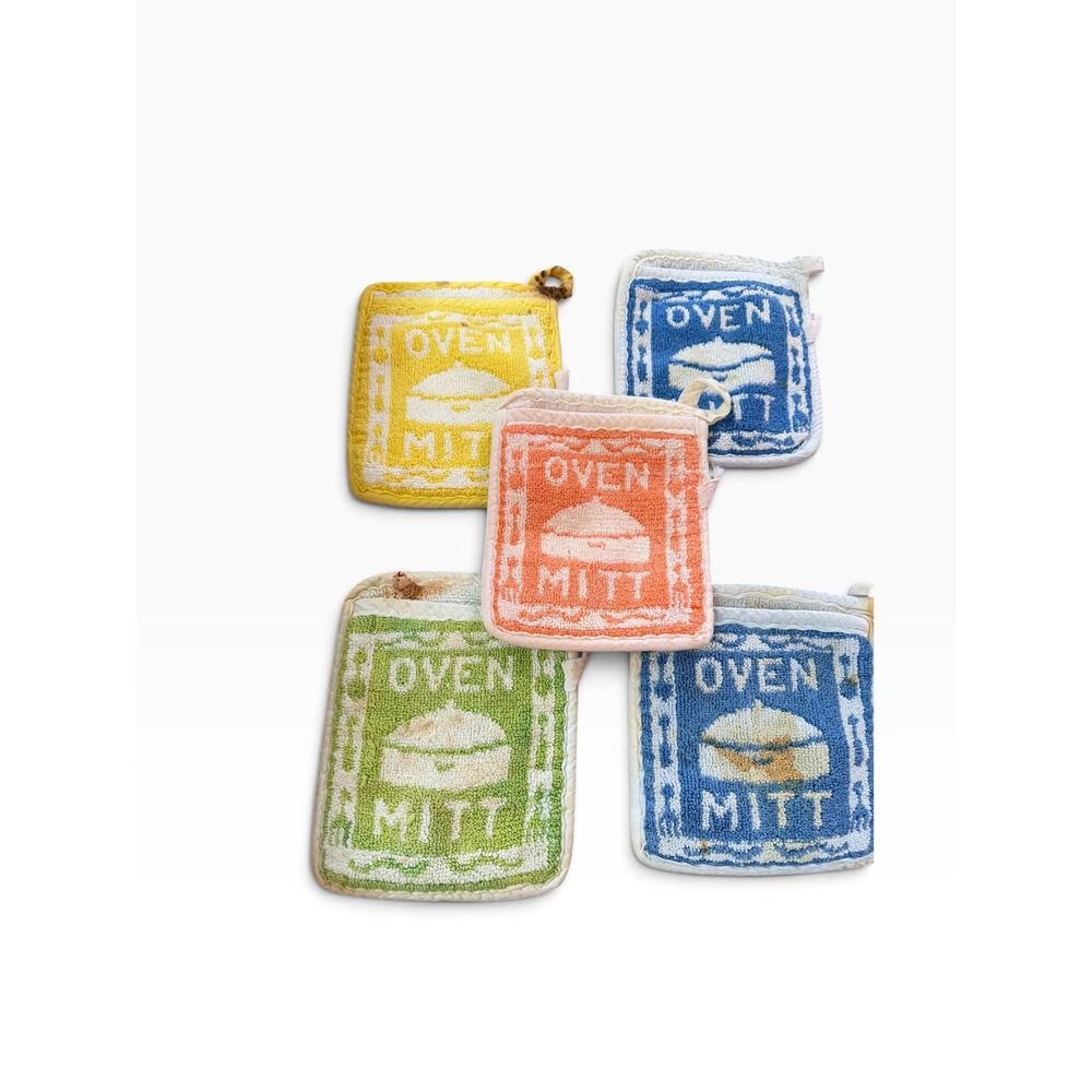 Vtg Ritz Terry Cloth Pot Holders 5 set Multi Color Retro Kitchen Decor kitschy